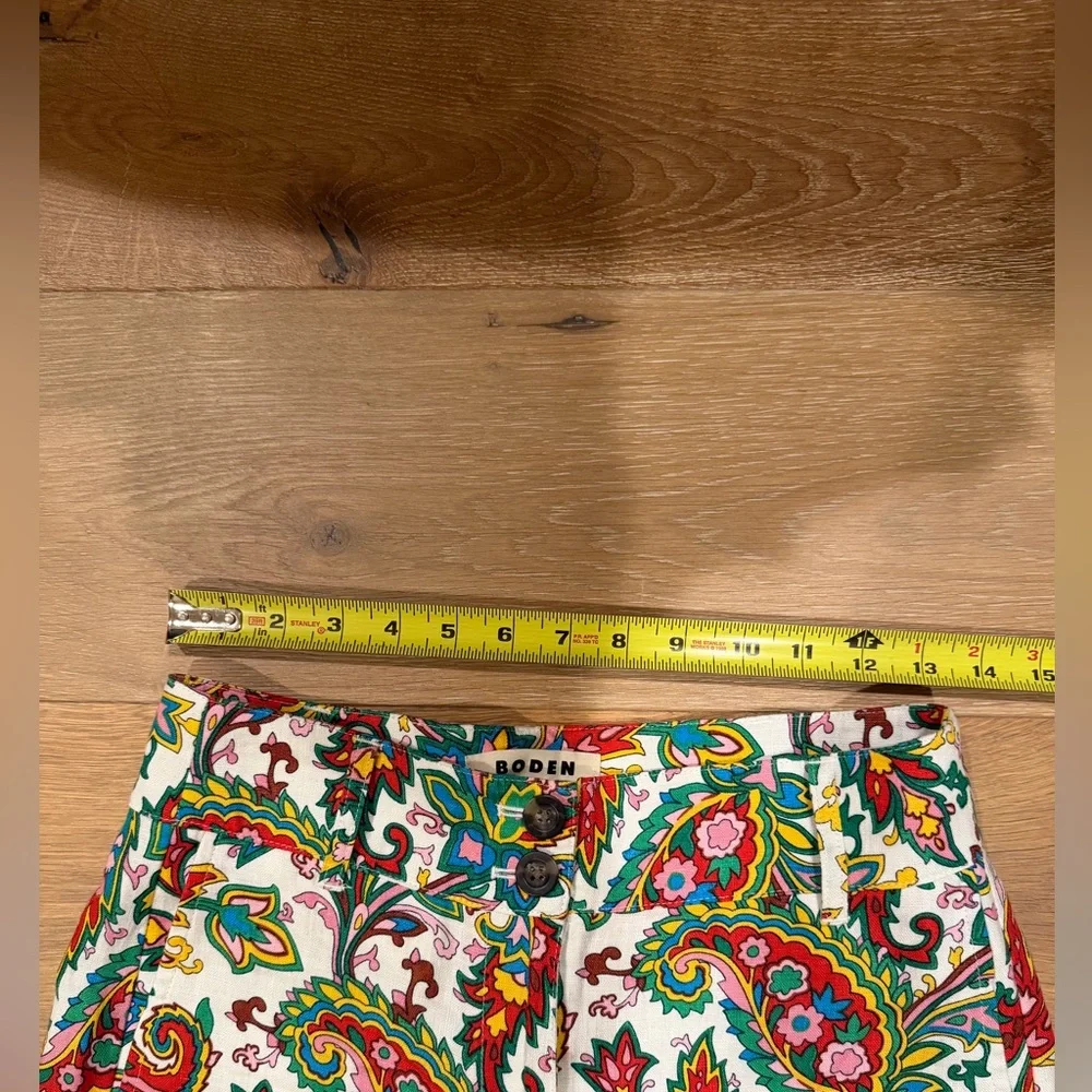 BODEN Ivory Paisley Wide Leg Pants Size 2-Petite 100% Linen Multicolor - Picture 10 of 11
